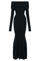 Georgiana Off Shoulder Knit Midi Dress - Black